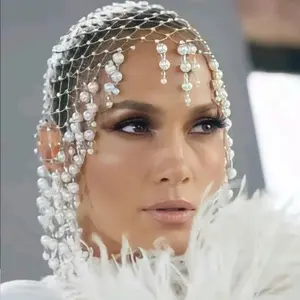 JLO Pearl Tassel Hair Accessory Hair Jewelry Mesh Headpiece available in 3 color options