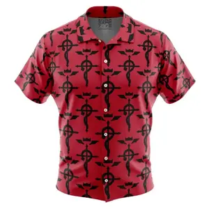 Flamel’s Cross Fullmetal Alchemist Button Up Hawaiian Shirt - Ape Japanese Anime Style Button Up Hawaiian Shirt Men Women Fashion Y2k Oversized Pullovers
