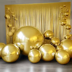 2-Pack Orbz Mylar Foil Balloons, 43" Metallic Gold Large Round Sphere Helium or Air-Filled Party Decorations