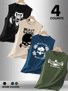 Men's 4-Pack Gym Workout Tank Tops, "No Pain No Gain" Beast Mode Graphic Sleeveless Shirts, Muscle Training Tops for Gym, Fitness, Breathable Workout Tops #tiktokmademebuyit