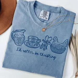 I'd Rather Be Thrifting Comfort colors Shirt, Hand Drawn Grandmacore Doodles, Vintage Style Shirt, Retro Thrift Store Shirt