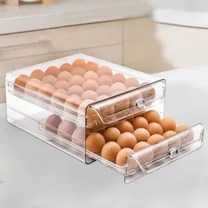 1pc Space-Saving Single/Double-Layer Refrigerator Egg Storage Box, Durable And Washable Plastic, Transparent Fresh-Keeping Storage Box, Multi-Layer Egg Tray Container, Stackable Egg Holder For Fridge