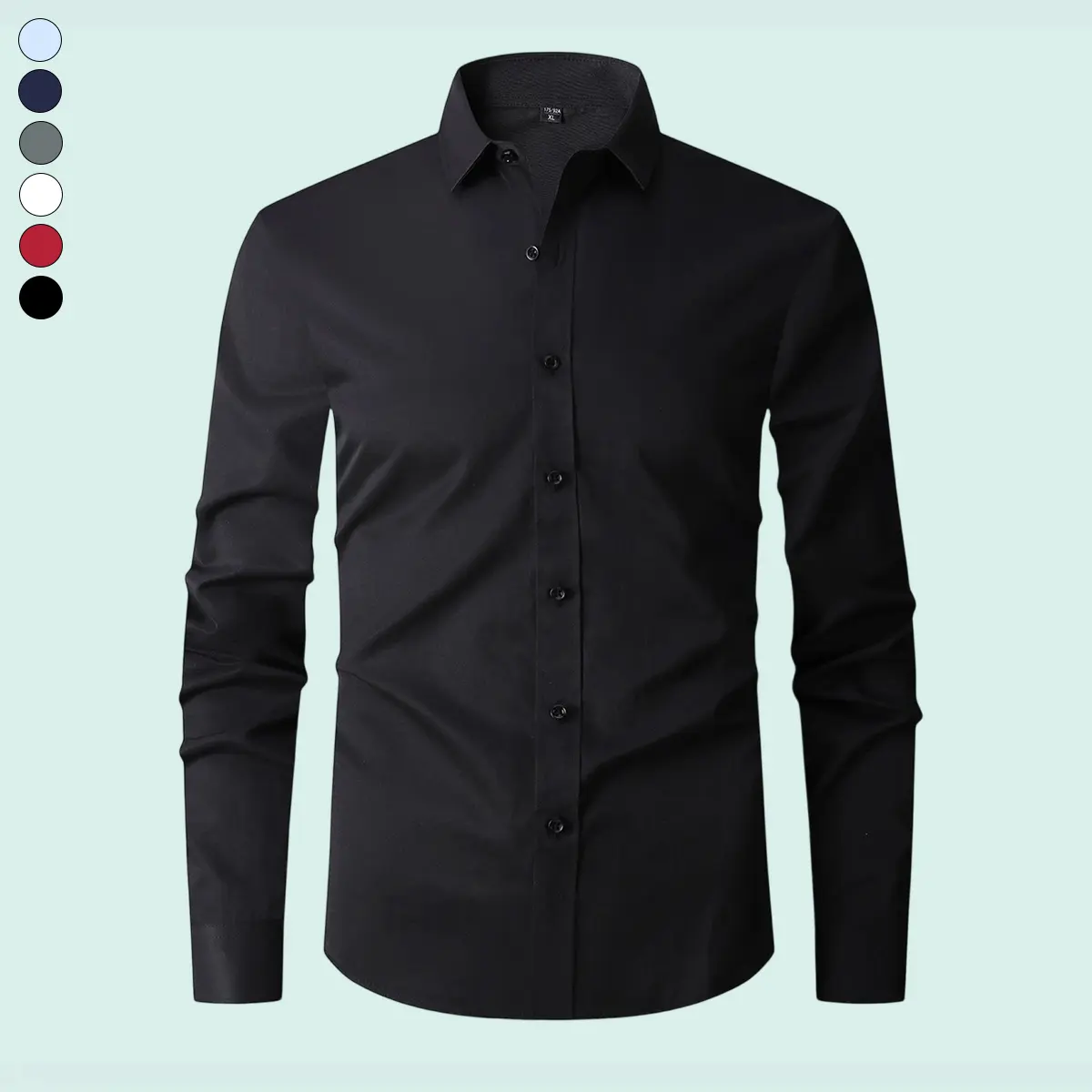 JOGWAVE Men’s Long Sleeve Plain Turn-Down Collar Fitted Shirt - Regular Fit Business Casual Button-Up Top, Core Piece for Office & Everyday Wear, Menswear