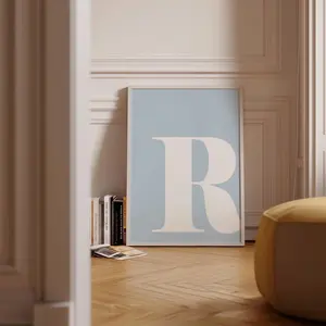 Letter R Print, Light Blue Nursery Initial Art R