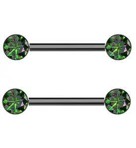 Black PVD Bezel Black Aurora CZ Threadless Titanium Nipple Barbells