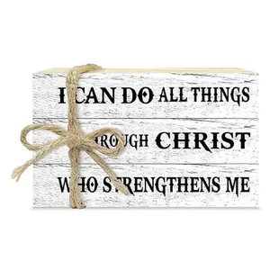 Rustic Wooden Scripture Wall Sign Set – "I Can Do All Things Through Christ", 24 x 4 Inch, 3 Pieces with Hemp Rope