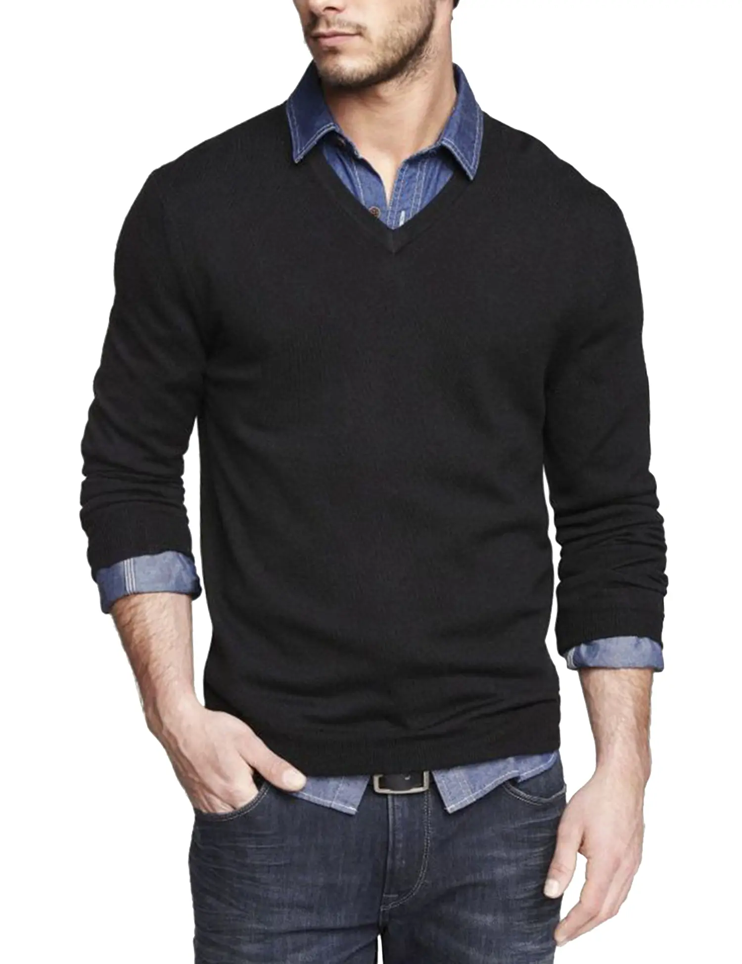 COOFANDY Men's Solid Color Plain Longsleeves Ribbed Roman Knit Slim-Fit V-Neck Pullover Sweater, Lining-Excluded Menswear Top for Autumn, Winter, Solid Color Knit