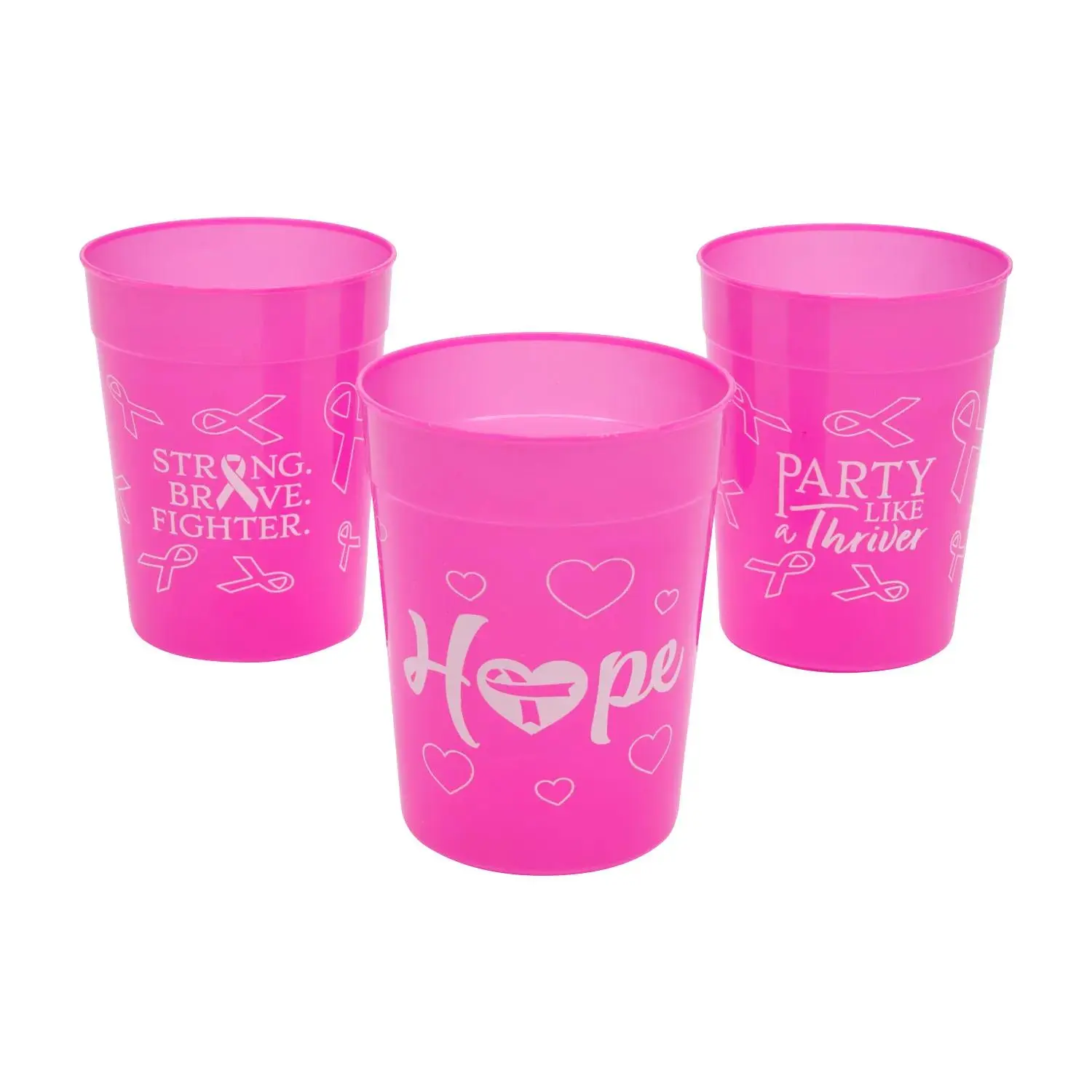 Breast Cancer Thriver Reusable Plastic Cups - 5 1/2" 10 oz., 24 Pcs Breast Cancer Thriver Reusable Plastic Cups - 5 1/2" 10 oz., 24 Pcs