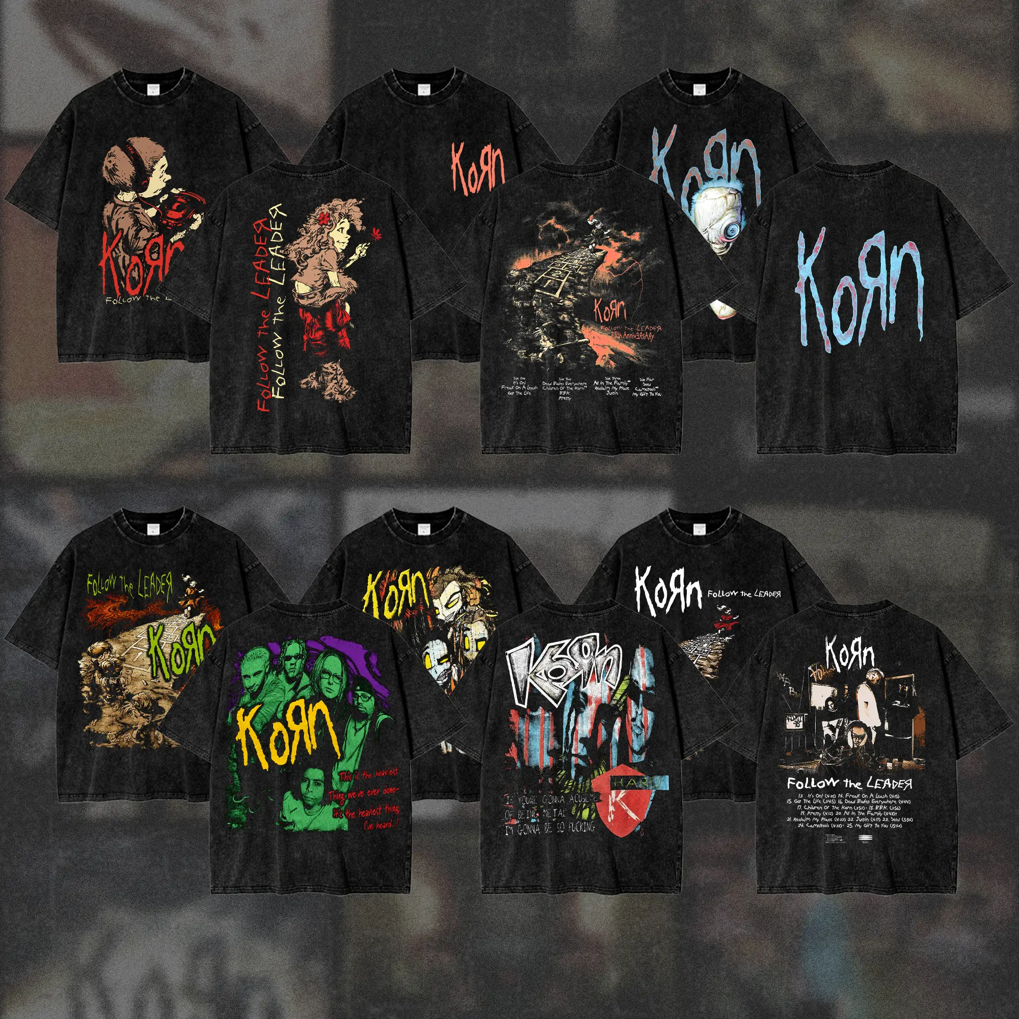 [COLLECTION] Vintage Korn Band Washed T-Shirt, Double-Sided 90s Nu Metal Band Graphic Tee, Dark Alternative Rock Men's Short Sleeve T-Shirt, Distressed Y2K Heavy Music Vintage Merch, Gift for Korn Fans, Men & Women