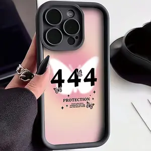 Pink Gradient "444 PROTECTION" Butterfly Spiritual Healing-Themed Phone Case, High Quality Protective Phone Case, Suitable for iPhone 17/16/15/14/13/12/11 Pro, Plus, Pro Max, Mini, X, XS,XSMAX, XR and Other Series, Shockproof, Lightweight, TPU Material.