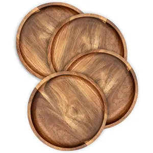 Acacia  Round Dinner Plates 6 Inch - Serving Tray & Platters for  Decor, , Vegetables, Fruit, Charcuterie, Appetizer (Set of 4 Wooden Charger)
