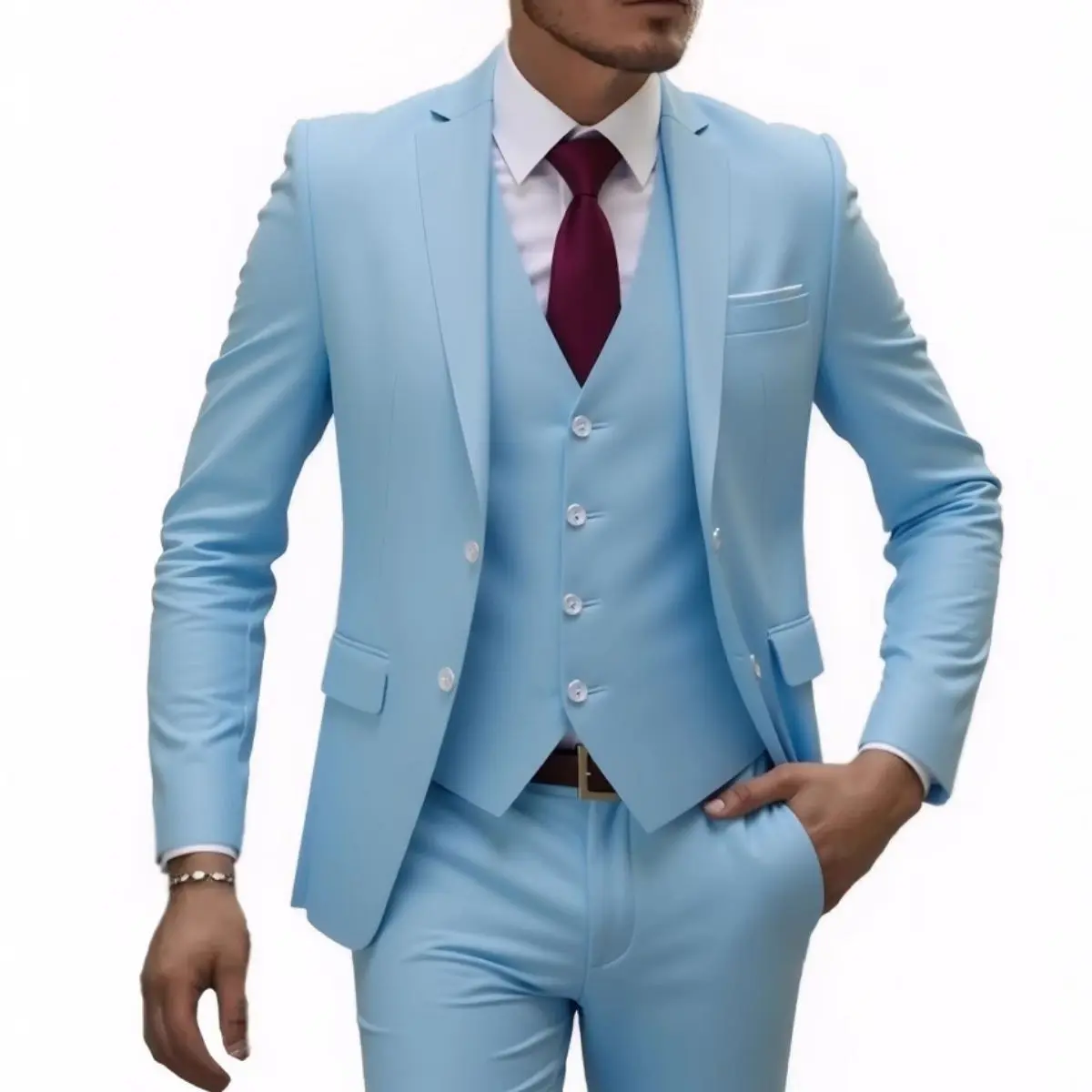 Men's 3-Piece Plain Ultra-Thin Long-Sleeved Formal Wear Set - Polyester Fabric Menswear for Wedding, Casual Occasions, Long Sleeve