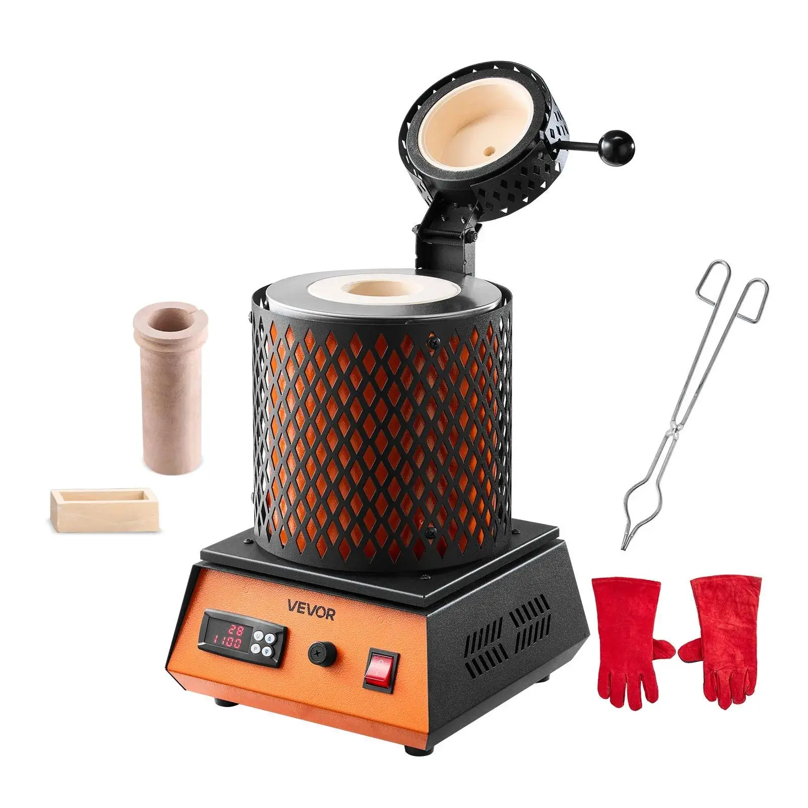 【summerfinds】VEVOR Electric Melting Furnace, 1350W Electric Metal Smelter Foundry, 2102℉/1150℃ Metal Smelting Machine with 3kg Ceramic Crucible, Gold Smelting Kit for Jewelry Making, Metal Bars, Metal Components