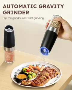 TikTokShopSpringGlowUp Gravity Electric Pepper and Salt Grinder Set - Battery Operated  Pepper and Salt Mills,Adjustable Coarseness,One-Handed Operation,Utility Brush,Ceramic Kitchen molinillo  eléctrico Seasoning Refillable Metal Spice Box Container