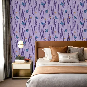 1pc romantic lavender butterfly element printed PVC wallpaper, with adhesive backing for peel-and-stick application, suitable for covering dirty or messy walls, renovating old walls, and home decoration; suitable for all room walls, can be used as a gift
