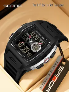 Men's Sporty Analog Resin Strap Electronic Movement Waterproof Count Down Alarm Luminous Wristwatch for All Seasons