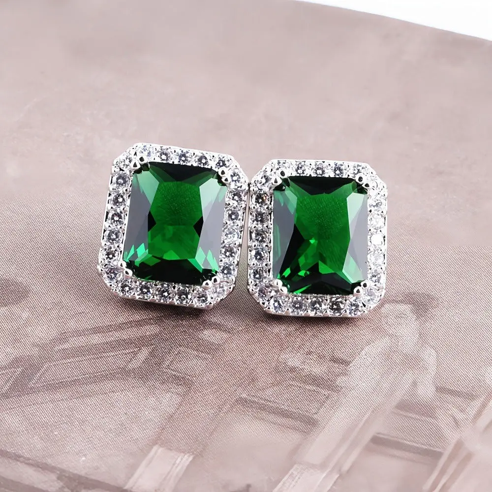 S925 Silver Rectangular Zirconia Earrings | Geometric Statement Earrings