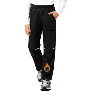 Boys Youth Fleece-Lined Snow Pants, Windproof Waterproof Ski Pants with 4 Pockets & Reflective Strips for Winter Hiking