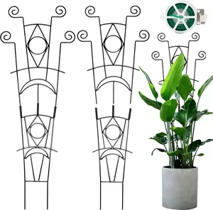 Yhtpouqe Stackable Metal Trellis for Climbing Plants Outdoor & Indoor - 4 Pack Garden Trellis for Potted Plants, Rust-Resistant Plant Support Stakes for Vines, Flowers - Sturdy Plant Trellis