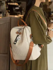 Fashionable and Personalized Casual Backpack, Contrasting Color Spliced Backpack, Cute Small Pendant Hand-held Shoulder Bag, Suitable for Travel, Outings