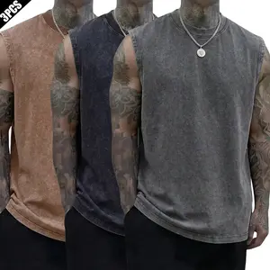 Men’s 3-pack summer new arrival vintage undershirts/tank tops, 230 g pure cotton heavyweight fabric, soft skin-friendly material, unisex, machine washable, fully cotton, loose retro fit, suitable for sports and fitness, outdoor cycling, street basketball,