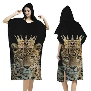 JIT 1pc Bathroom Leopard Crown Queen Bathrobe, super soft wearable bathrobe, adult hooded bathrobe, printed pattern wearable bathrobe, warm and comfortable bathrobe, a gift for your boyfriend, girlfriend and parents