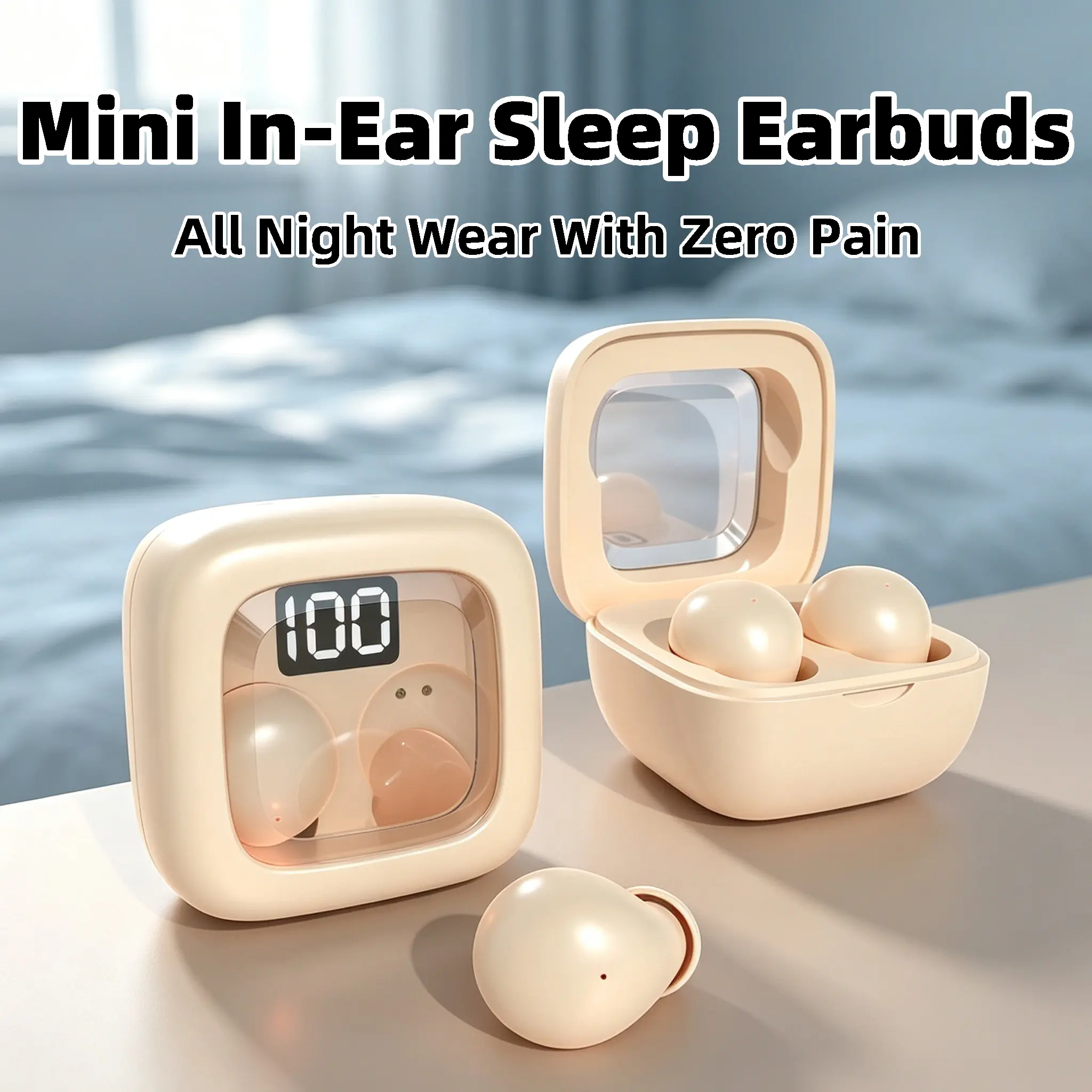 Mini Wireless Sleep Earbuds With Immersive Stereo Sound, Ultra-Thin Flat Body Won’t Press Your Ears When Side Sleeping, Soft Silicone Material Offers Pain-Free Comfort For All-Night Wearing