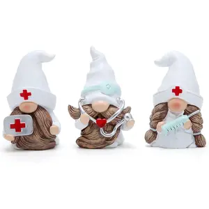 Hodao 3 PCS Doctor Home Gnome Figurines Decoration Doctor Gnomes Ornaments Scandinavian Tomte Elf Decor Gifts Summer Gnomes Figurines Home Decoration Table Hospital Nurse Gnome Decor