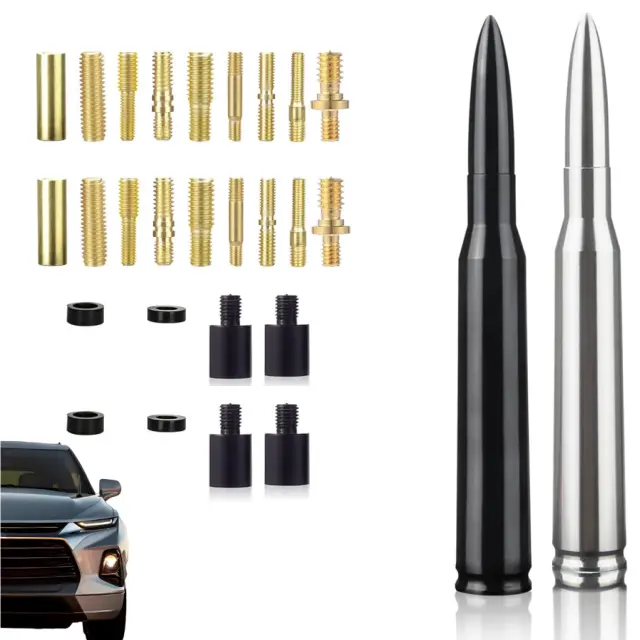 Chrome 50 Cal Bullet Antenna, Universal Auto Replacement Part for GMC Sierra 1500, Chevy, Dodge Ram, Silverado 1500-3500, Ford F150-F350, Vehicle Accessories