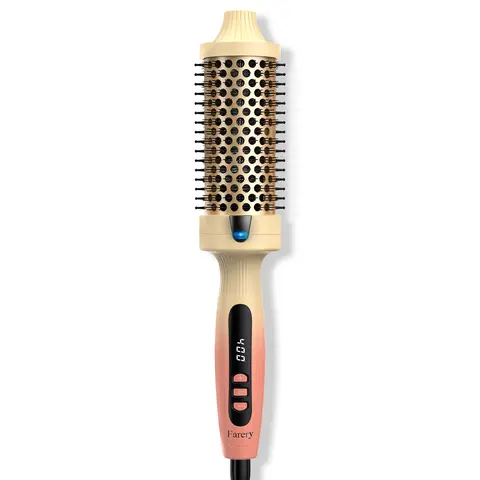 Farery Curling Iron Brush, Digital Display 9 Temps Ceramic Thermal Brush, Dual Voltage