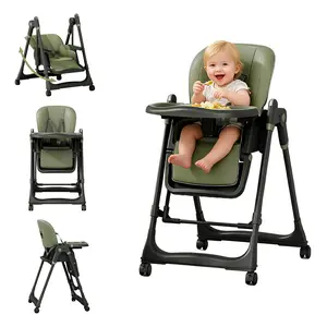 Foldable High Chair & Swing 6-36 month  Silent Wheels 5-Point Belt cover pad  Adjustable Convertible High Chair