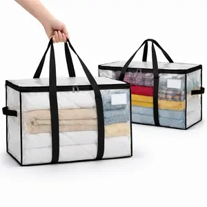 Clear- 88L Extra Large Moving Bags, Heavy-Duty Waterproof Storage Tote Bag with Reinforced Handles & Zippers, Transparent Organizer for Clothes,Bedding,Dorm,Moving