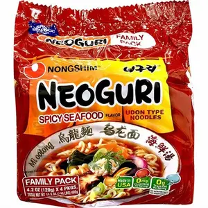 NONGSHIM Korean Neoguri Spicy Savory Seafood Soup Instant Noodles, 4-Pack, 16.9oz, Ambient Pantry Food