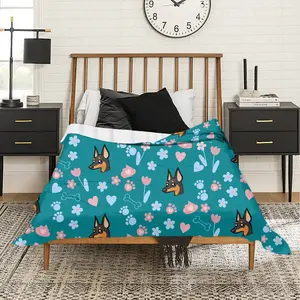 Cartoon Miniature Pinscher Funny Throw Blanket - Pet Dog Themed Flannel Blanket for Camping Bedding All Seasons
