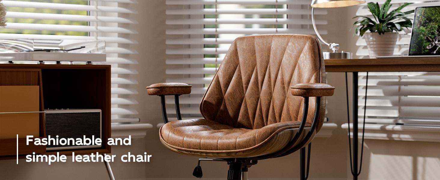 Adjustable Height Ergonomic Office Chair, 330LBS Load Capacity Leather Desk Chair with 90-120° Tilt, 360° Swivel & Silent Wheels, Rolling Computer Chair for Home & Office