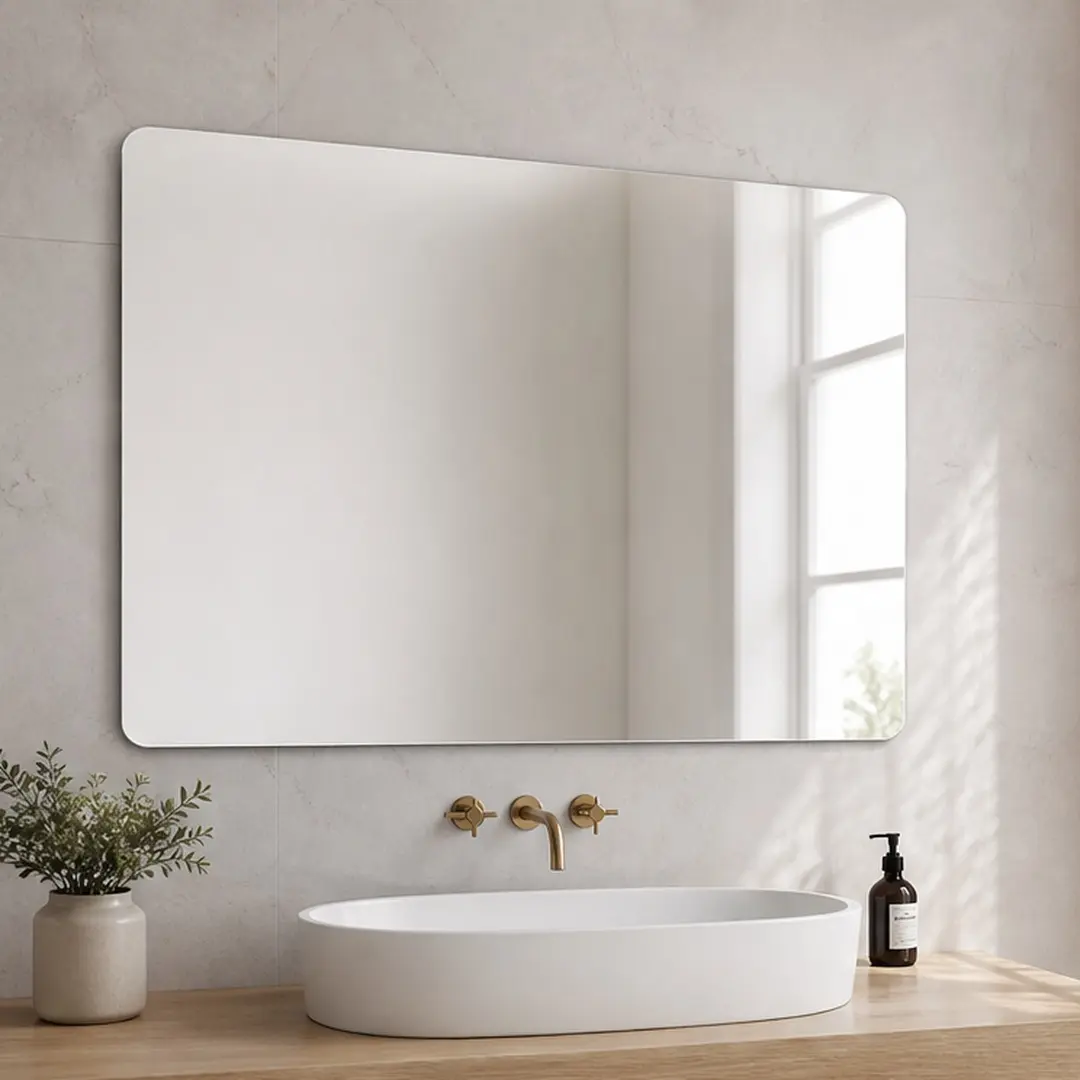 36x30 Inch Frameless Wall Mounted Bathroom Vanity Mirror, HD Copper-Free Silver Glass, Shatterproof, Vertical or Horizontal Hanging, Moisture-Resistant for Modern Bathroom Decor, Clear Glass, Clear Color Options, Glass Material