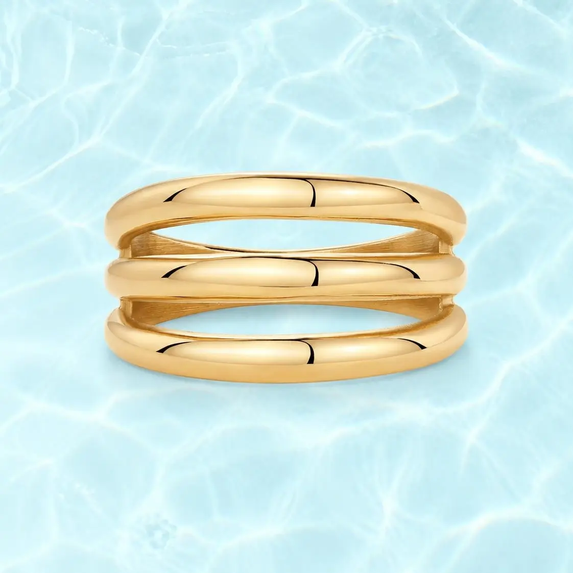 PAVOI Waterproof Statement Ring for Women - 14K Gold Plated Chunky Triple Band Rings - Hypoallergenic Stackable Ring