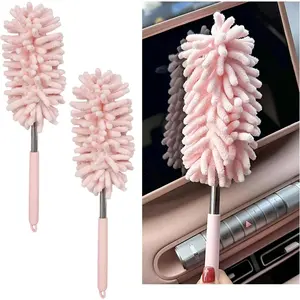 2 count  Interior Duster with Extension Pole, 11.8" to 30.5" Retractable Dusters Auto Dash Cleaning Tool, Soft Chenille Hand Washable Dusters for  Window Furniture Office (Light )