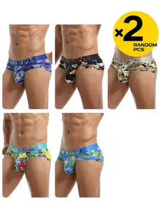 2/3/4 Pcs Random Color Men's Low-Rise Briefs, Slim Fit, Tropical Print & Breathable Mesh, Bikini Style, Comfortable for Home & Daily Casual Wear