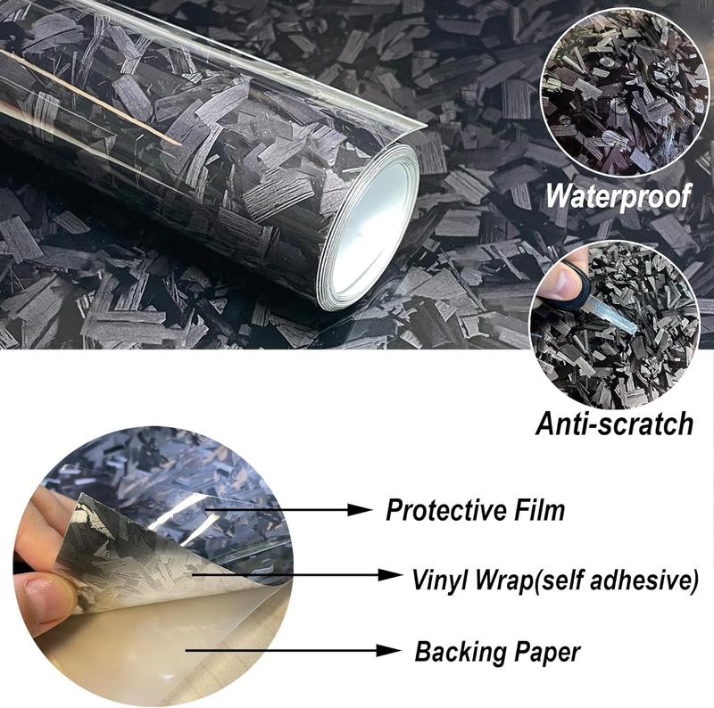 Forged Carbon Fiber Vinyl Wrap, High Gloss Car Wrap Vinyl Roll, Auto DIY Decal Film Sheet with Air Release Technology, Self-Adhesive Car Wrapping 1ft x 5ft