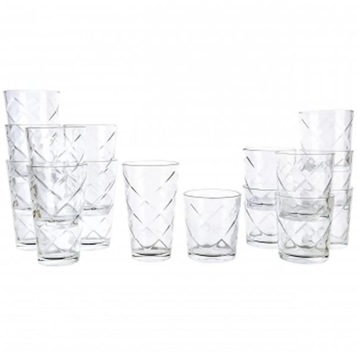 212 MAIN 16-Piece Embossed Lattice Glassware Set - Durable Geometric Grid Tumblers, Dishwasher-Safe Cocktail Drinkware for Parties