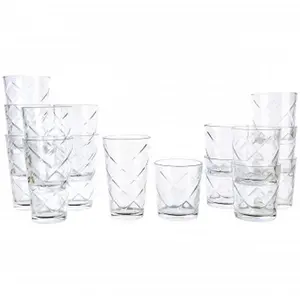 212 MAIN Dishwasher-Safe Embossed Grid Lattice Look Glassware Set - 16-Piece Kitchen Drinkware Set