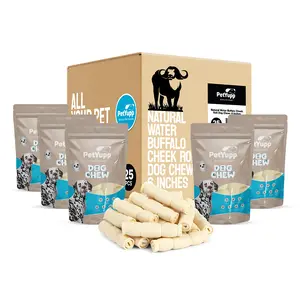 Dog Bulk Treats - 100% Natural Water Buffalo Cheek Roll Dog Chew - 6 Inch - Pack of 25 Pcs