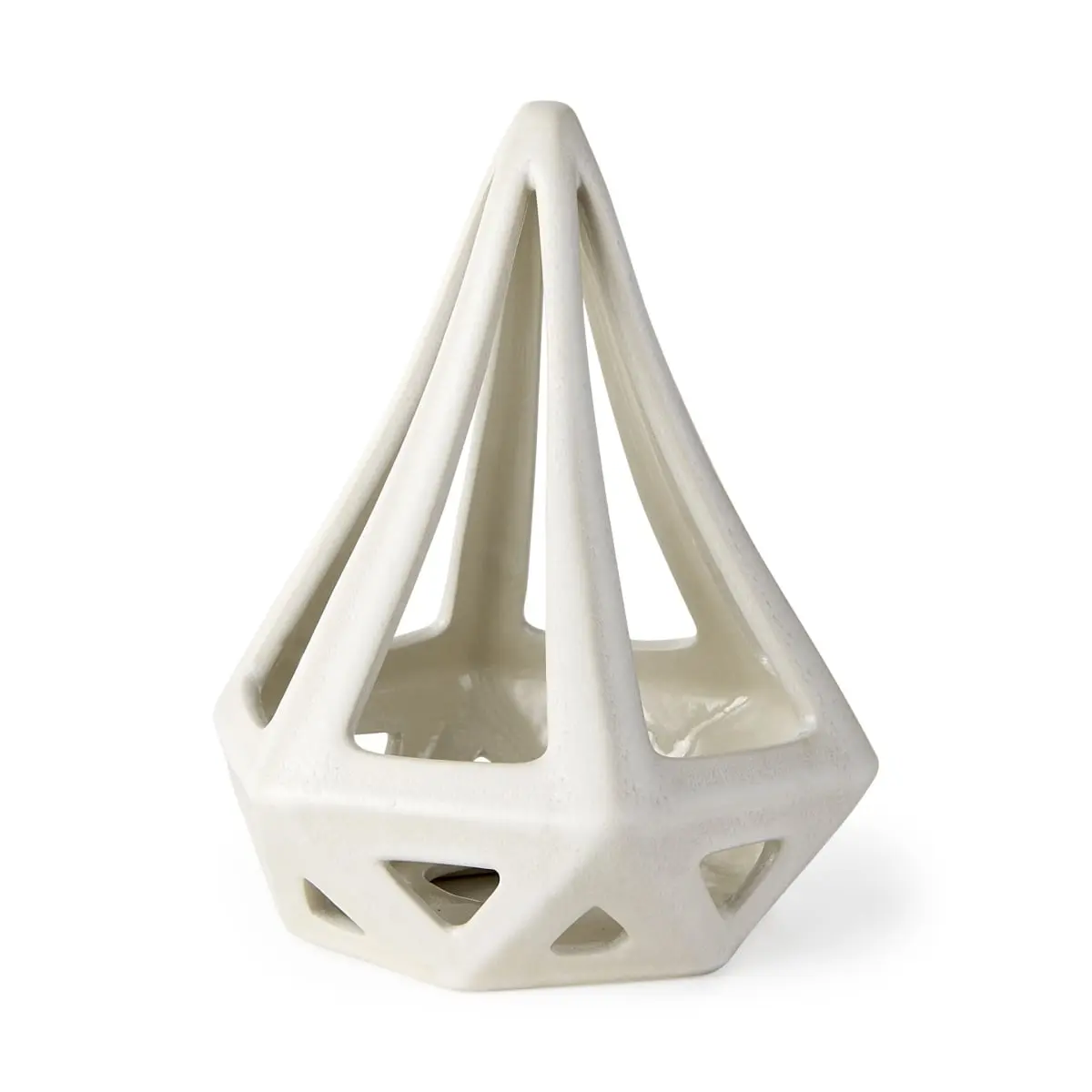 360 stand Geometric Minimalist See-Through Conical Ceramic Sculpture - 9x8x8 in, Black White Crackle Glaze, Home Decor Accent, Decorative Sculptures, Artificial Resin Statues, Cone Shape Statues, Ceramic Figurine