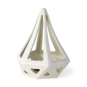 360 stand Geometric Minimalist See-Through Conical Ceramic Sculpture - 9x8x8 in, Black White Crackle Glaze, Home Decor Accent, Decorative Sculptures, Artificial Resin Statues, Cone Shape Statues