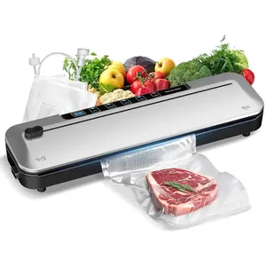 Vacuum Sealer Machine 75KPa Food with 6-in-1 Dry/Moist Modes & Digital Timer, Compact Lightweight Design, Built-in Cutter + 10 Bags (Black Silver)