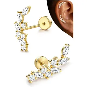 YADOCA 1Pairs Cartilage Earrings for Women Flat Back 925 Sterling Silver Post Stud Flatback Earrings for Sensitive Ears-20G Ear Crawler Climber Cartilage Earring Tragus Conch Helix Piercing Jewelry