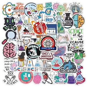 Science Themed Sticker, 50pcs Cartoon Colorful Science Chemical Sticker, Decorative Sticker for Phone Case, Computer, Guitar, Bag, Water Cup, Scrapbook