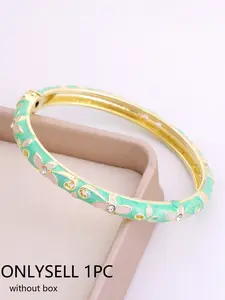 Bohemian Floral Enamel Bangle Bracelets, Crystal Embellished Gold Tone Wrist Jewelry, Ideal for Everyday & Special Occasions
