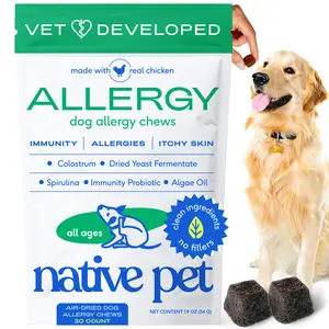 Native Pet Dog Allergy Chews - Vet-Developed Dog Allergy Relief with Probiotics and Colostrum for Itchy Skin Relief to Support Seasonal Allergy and Healthy Immune System - All Natural Anti-Histamine